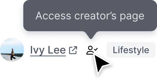 Access creator's page action in the agency roster
