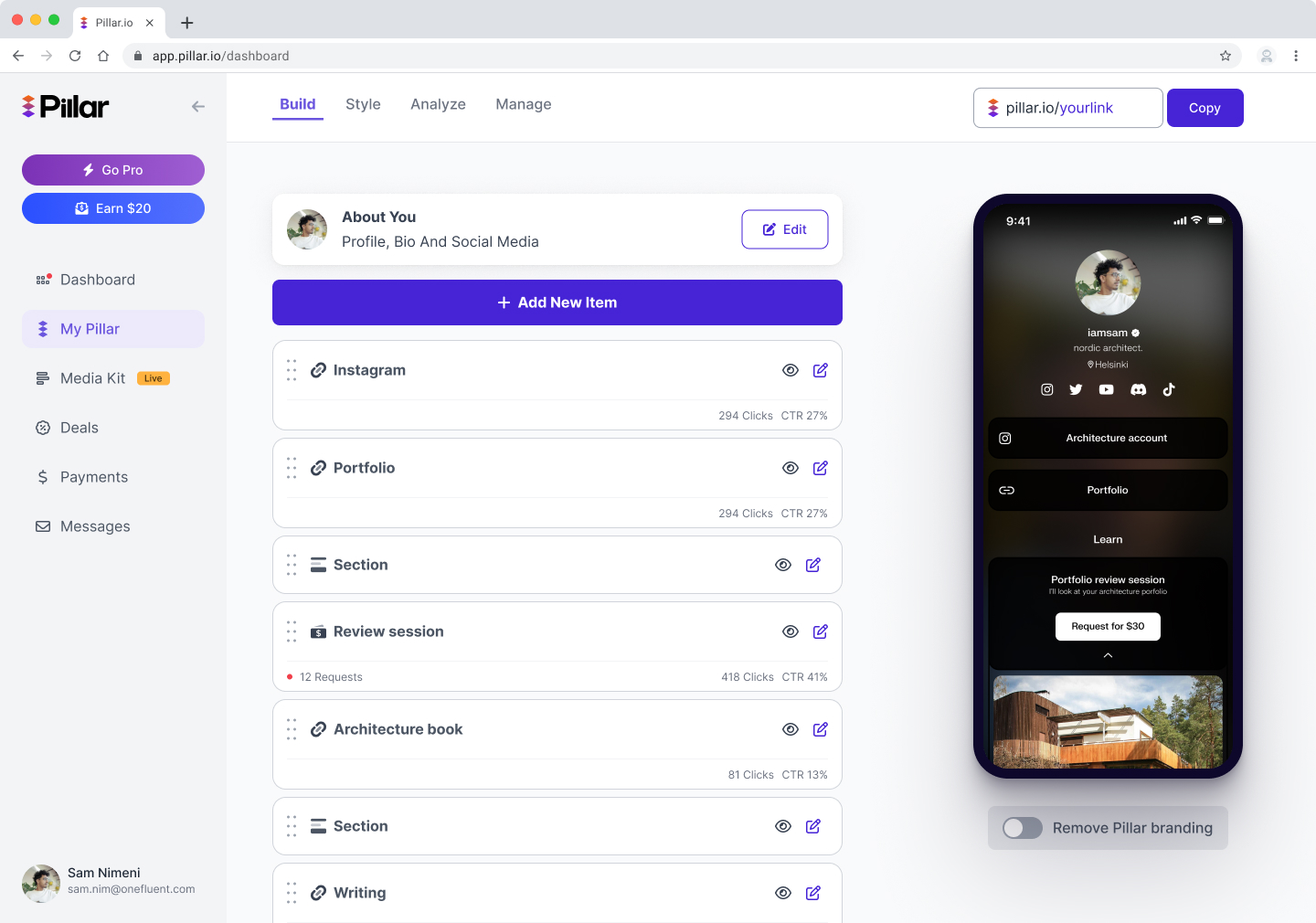 Content creator #1 account login screen